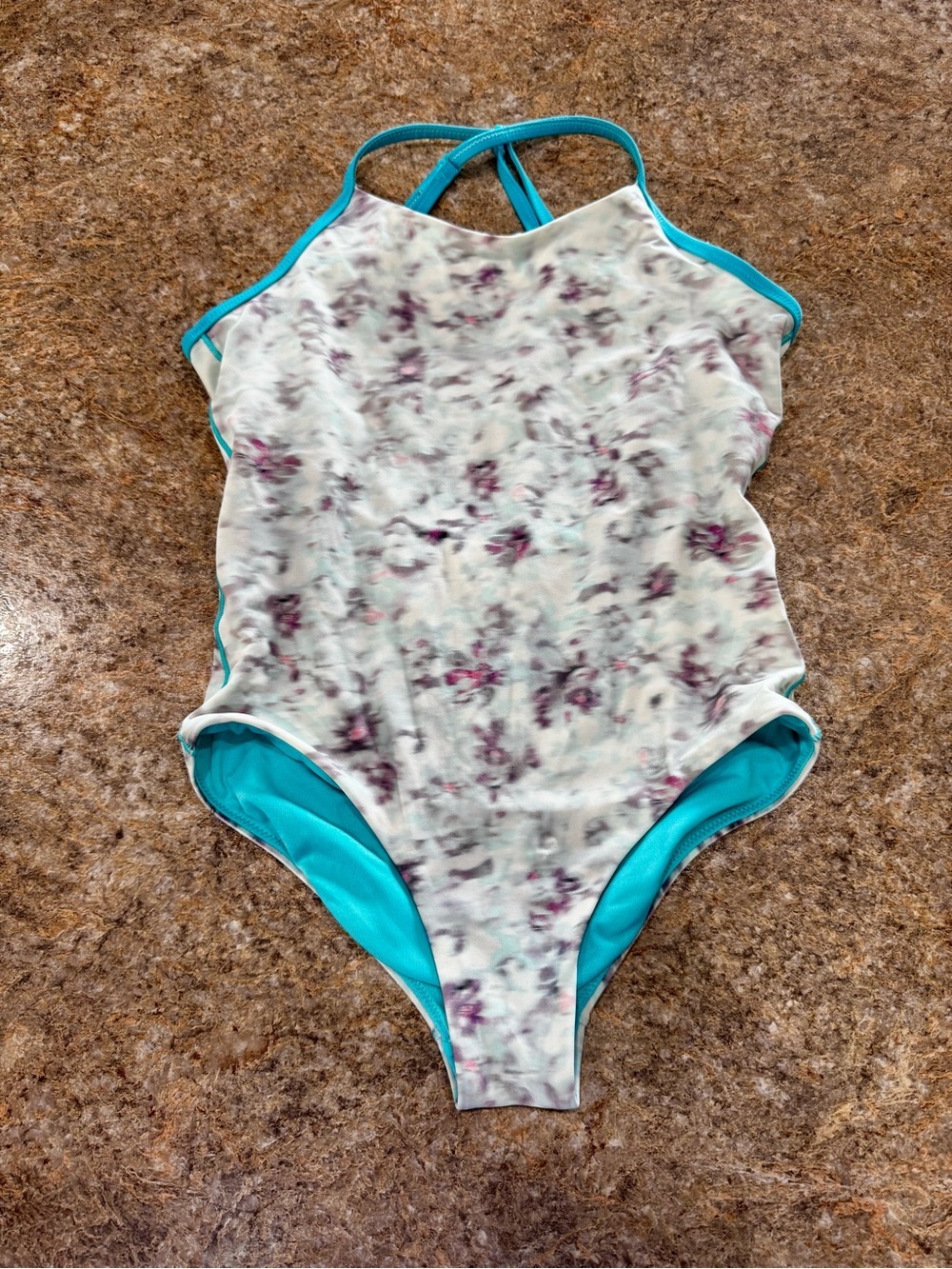 Athleta Girl One Piece Swimsuit Floral Aqua Size M 8-10
